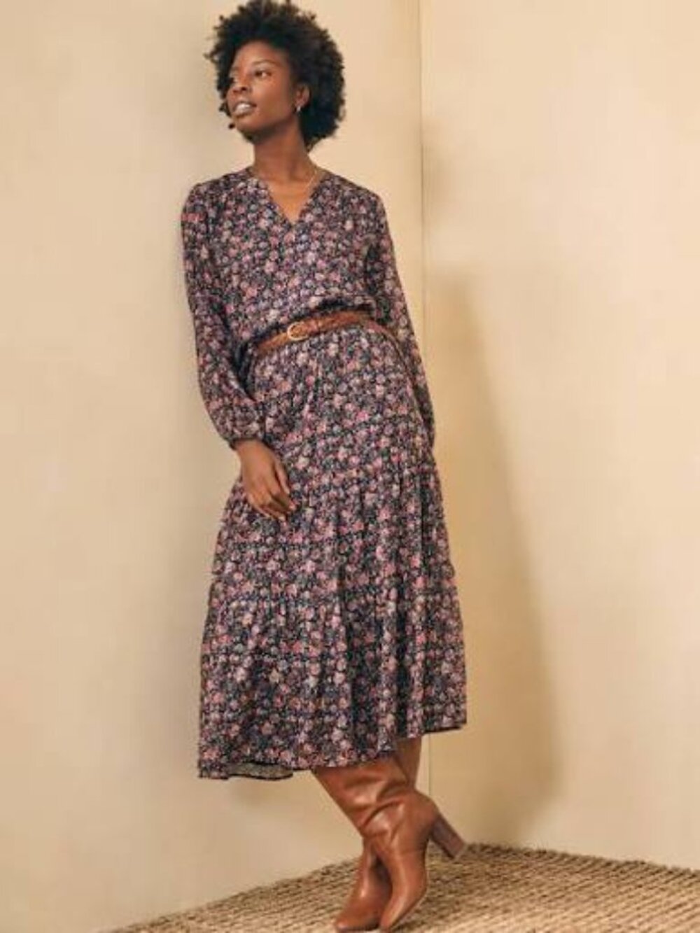 Faherty Sage Wood Floral Tiered Silk Blend Women’s Maxi Skirt Size S